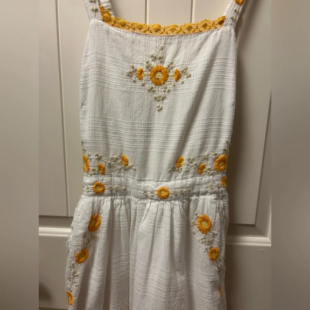 LoveShackFancy White Midi Dress with Yellow Floral Embroidery - Picture 2 of 9